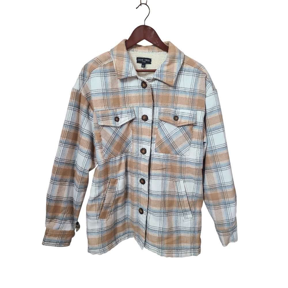 Love Tree Women's Cozy Soft Sherpa Coat Plaid Shacket Size XL